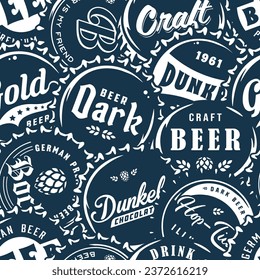 Beer cap vector monochrome seamless pattern with metal cork for decor of bar, pub or brewery shop. Vintage old retro background for brew or craft beer.