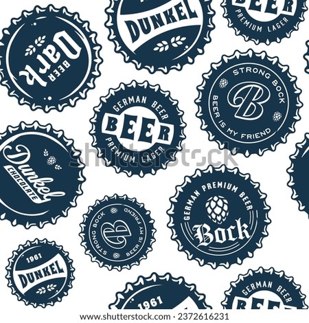 Beer cap vector monochrome seamless pattern with metal cork for decor of bar, pub or brewery shop. Vintage old retro background for brew or craft beer.