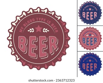 Beer cap vector set or brew emblems or craft beer logos. Labels or prints with metal cork for bar or brewery shop. Vintage old retro designs for pub