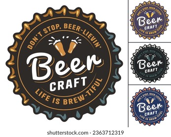 Bierdeckel, Vektorset für die Gestaltung von Braubier in einer Brauerei. Sammlung von Metallkorken für das Logo des Handwerks Brauen. Vintage alte Retro-Designs mit Bierdeckel für Pub und Bar