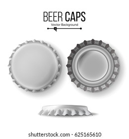 Beer Cap Vector. Cap Side Top Back View For Branding Close Up Isolated on White Background