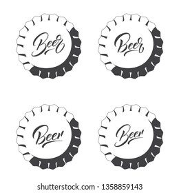 Beer caps and lettering set. Vector illustration for craft beer .