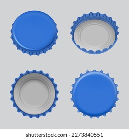 Beer caps. Realistic templates of different views of soda or alcoholic drinks bottle caps decent vector collection