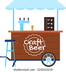 Beer cart, street business drink, cafe mini van, shop food set isolated on white, design, flat style vector illustration.