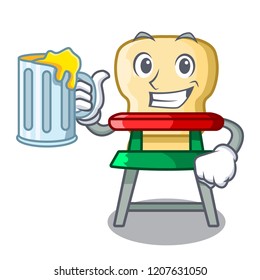 With beer cartoon baby sitting in the highchair