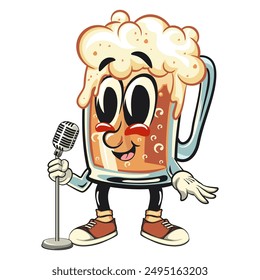 beer cartoon character retro vector design become a stand up comedian, work of hand drawn