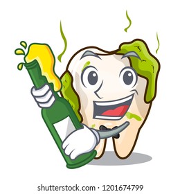 With beer cartoon decayed tooth with dental caries