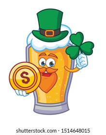 beer cartoon mascot character vector with green hat
