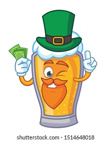 beer cartoon mascot character vector with green hat