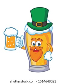 beer cartoon mascot character vector with green hat