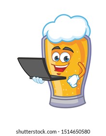 beer cartoon mascot character vector with gadget