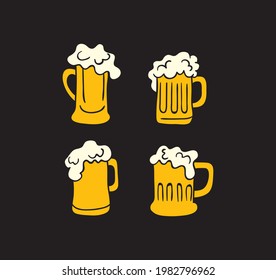 Beer cartoon set vector icon on a black background