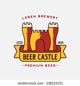 Beer Castle Vector Logo Template With Banner Isolated