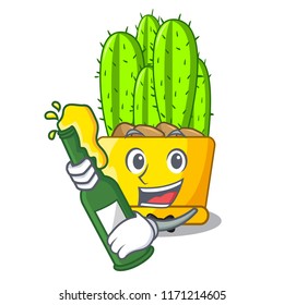 With beer cereus cactus with flower buds cartoon