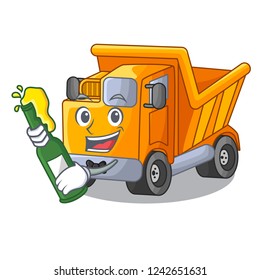 With beer character truck dump on trash construction