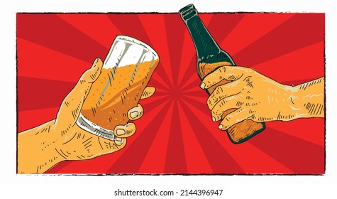 beer cheer vintage style hand drawing 