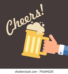 Beer cheers. Dark background, flat design, isolated, vector.