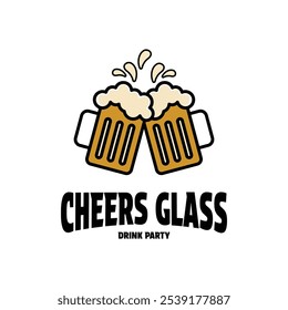 beer cheers glass drink party logo design concept vintage style