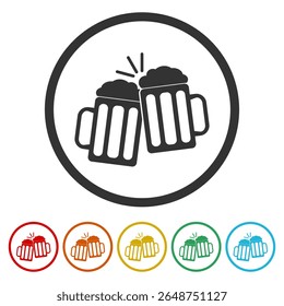 Beer cheers icon. Set icons in color circle buttons