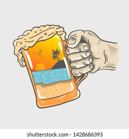 beer cheers party hand illustration vector