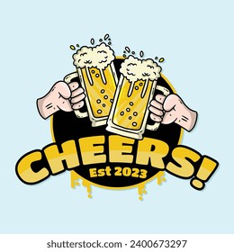 Beer Cheers vector logo design. Beer Mascot logo
