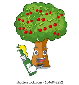 With beer cherry tree next to cartoon house