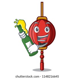 With beer chinese lantern mascot cartoon