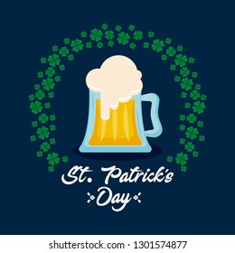beer with circular frame of clovers st patrick day
