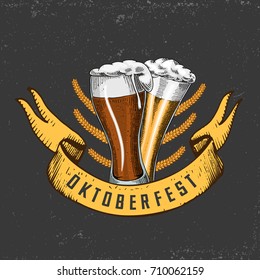 beer classical wooden barrels for Logo or emblem and banner. engraved in ink hand drawn in old sketch and vintage style for web or pub menu. design of oktoberfest.