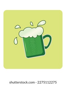 Beer and clover leaves on green background, space for text. St Patrick's Day celebration