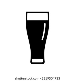 Beer or cola icon, black silhouette on white. Drink in tall rounded glass like pint or weizen. Vector element or logo of minimalist design, illustration of alcoholic and non-alcoholic beverage.