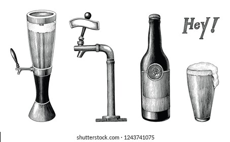 Beer collection vintage hand draw engraving style isolated on white background