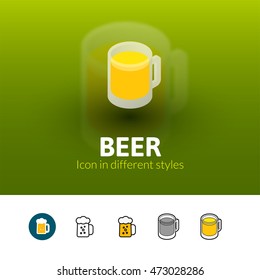 Beer color icon, vector symbol in flat, outline and isometric style isolated on blur background