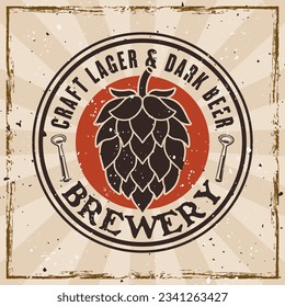 Beer colored retro emblem, badge, label or logo on background with grunge textures on separate layers