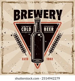 Emblema retro colorido de cerveja, emblema, etiqueta no fundo com texturas grunge em camadas separadas