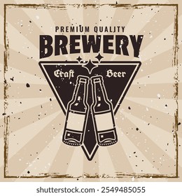 Beer colored retro emblem, badge, label on background with grunge textures on separate layers