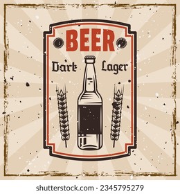 Beer colored retro vector emblem, badge, label or logo on background with grunge textures on separate layers