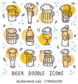 Beer colorful cute alcohol drink icons vector set