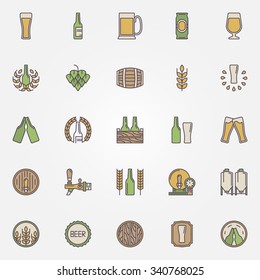 Beer colorful icons set - vector simple symbols of beer bottle, glass or pub logo elements