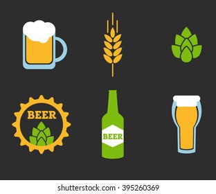 Beer colorful vector icons set