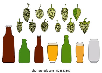 Beer colorful vector icons set - bottle, glass, pint