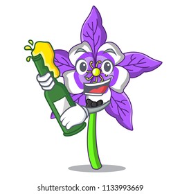 With beer columbine flower mascot cartoon