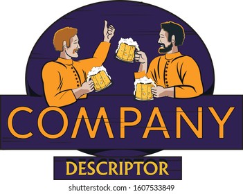 Beer company brand logo  Logotype and 2 characters  Human  based symbol and beer 