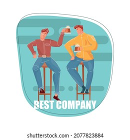 Beer composition with editable text and characters of fellow friends driking beer together vector illustration