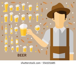 Beer concept background. Flat icons.