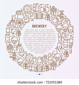 Beer concept in circle with thin line icons related to brewery and Beer October Festival. Modern vector illustration for banner, web page, print media with place for text inside.