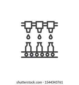 Beer conveyor belt line icon. linear style sign for mobile concept and web design. Conveyor belt with bottles outline vector icon. Manufacture production symbol, logo illustration. Vector graphics