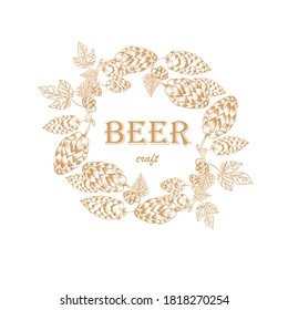 Beer craft label. Hop plant frame background outline on white art design elements stock vector illustration for web, for print