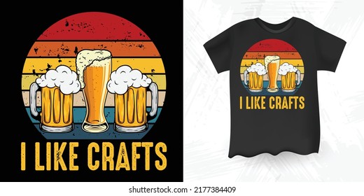 Beer Crafts Graciosa Bebida Alcohol Decía Camiseta Retro Vintage