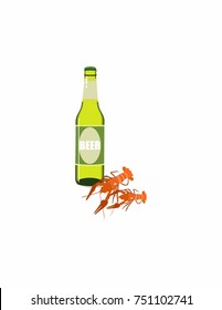 Beer and crawfish on a white background